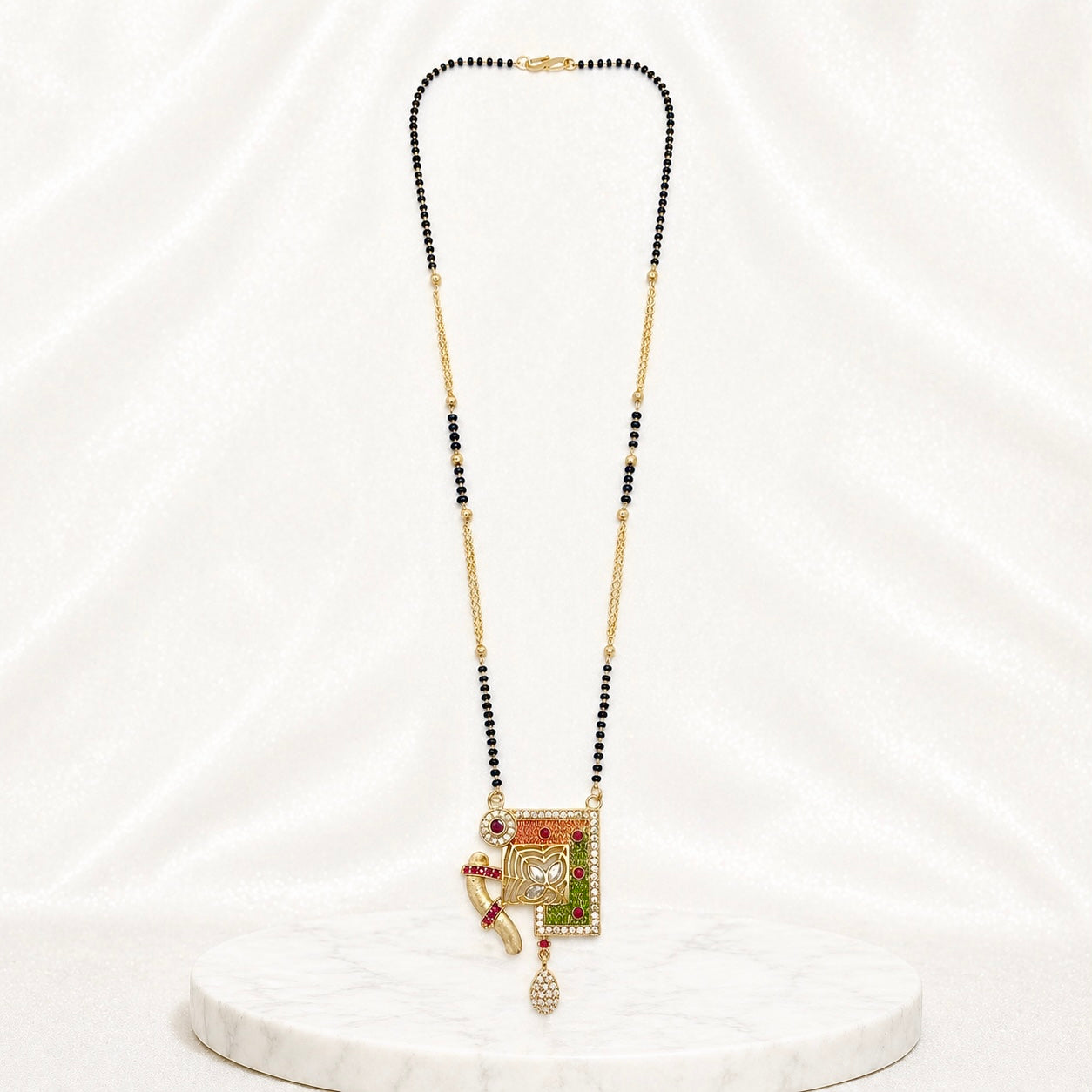 Anti-Tarnish 18K Gold Plated Meenakari Mangalsutra Pendant with AD & Ruby Stones