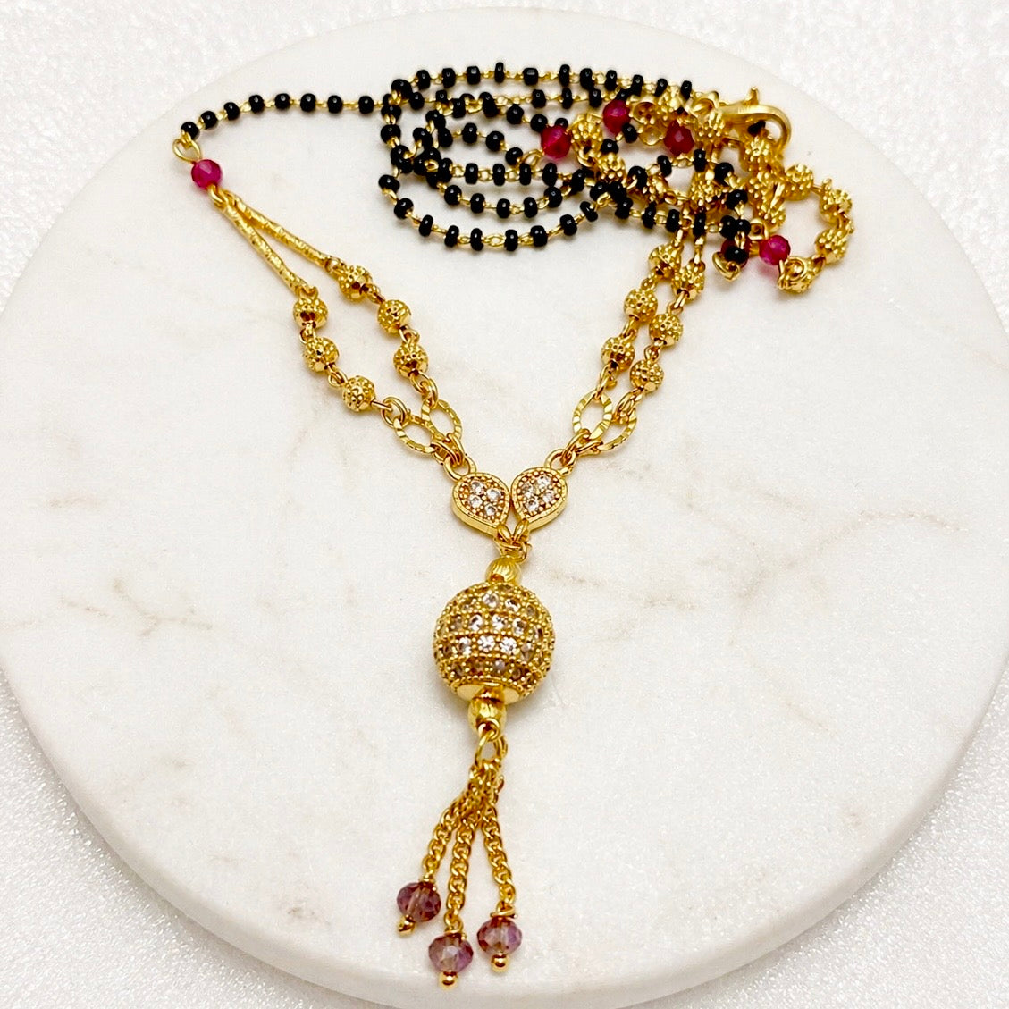 Anti-Tarnish 18K Gold Plated AD & Ruby Designer Mangalsutra Pendant