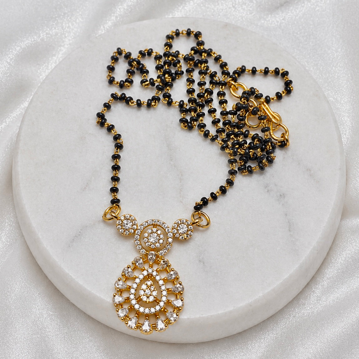 Anti-Tarnish 18K Gold plated AD Mangalsutra Pendant Set with Matching Stud Earrings