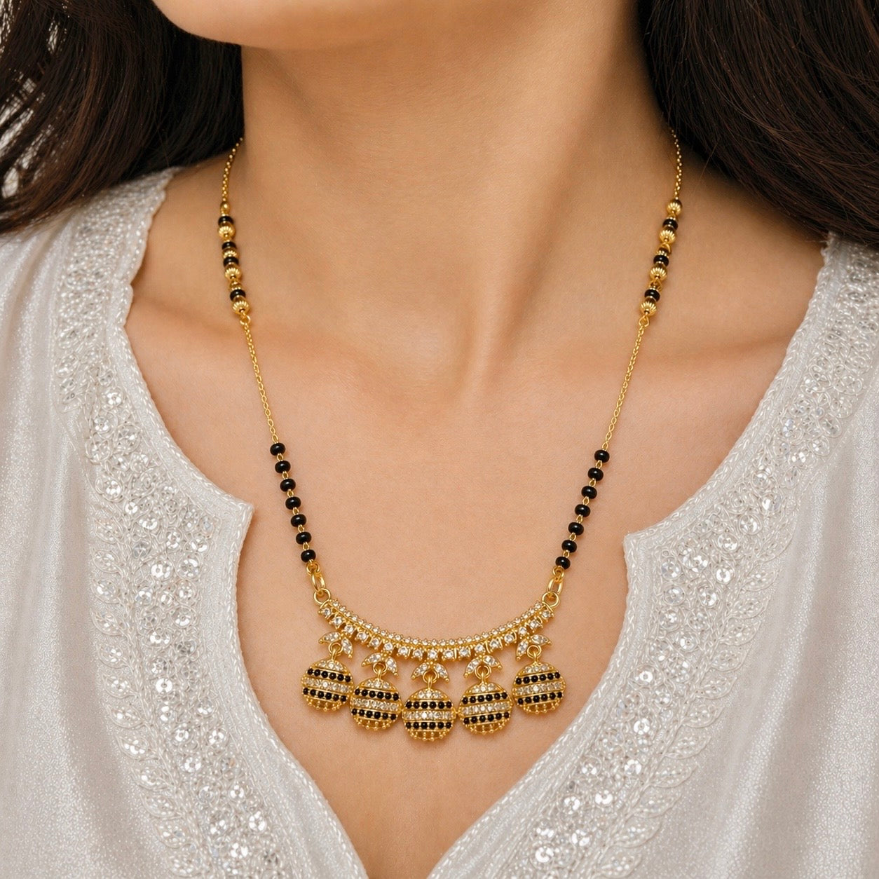 Royal Jhumka-Style AD Anti-tarnish Mangalsutra Pendant