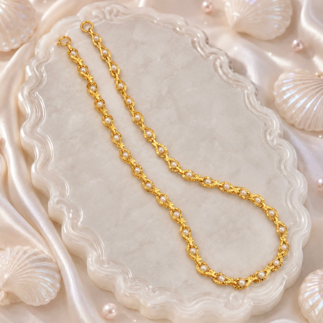 Microplated Gold Pearl Floral Neck Chain | Handcrafted Jewellery | Lightweight Daily Wear Necklace for Women