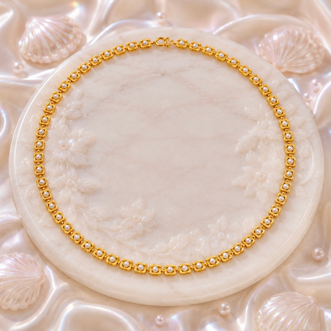 Microplated Gold Square Pearl Neck Chain | Handcrafted Jewellery | Lightweight Daily Wear Necklace for Women
