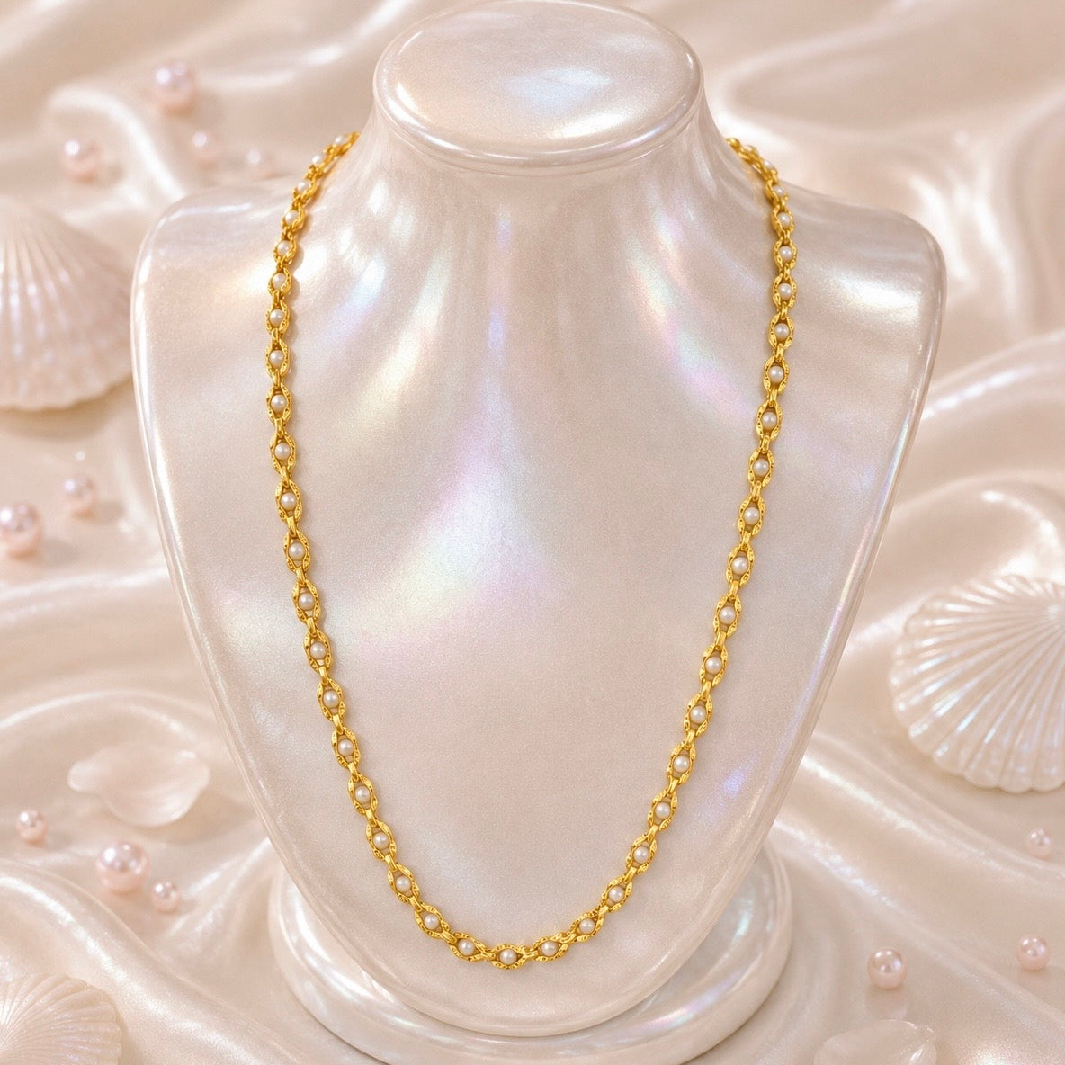 Microplated Gold Pearl Floral Neck Chain | Handcrafted Jewellery | Lightweight Daily Wear Necklace for Women