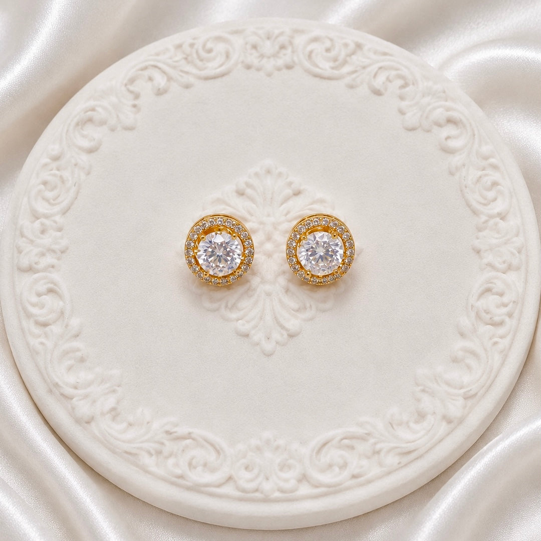Luxury Micro Gold Plated AD Stone Necklace Set | Premium Crystal Cut Studded Jewellery Set