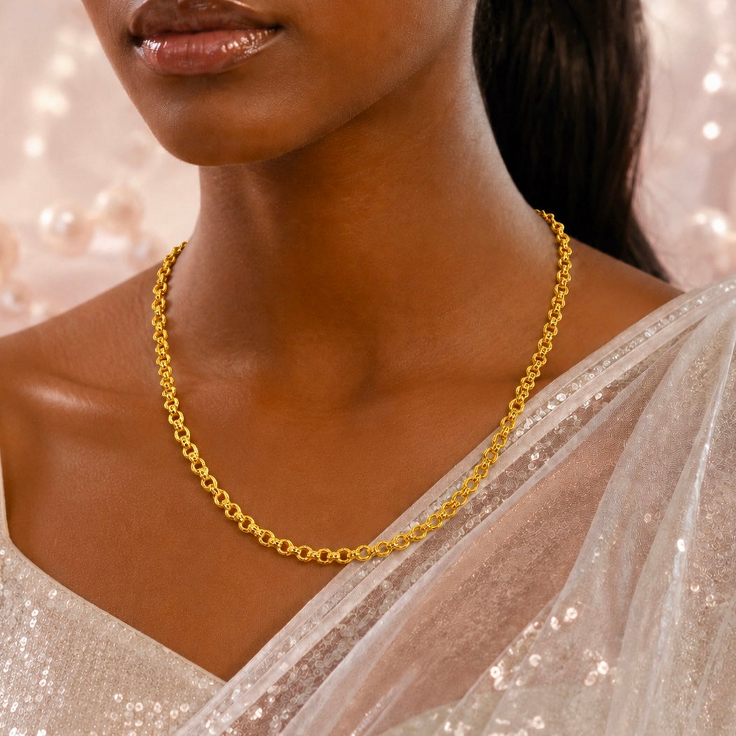 Microplated Gold Textured Belcher Link Neck Chain | Handcrafted Bold Statement Jewellery | Lightweight Daily Wear