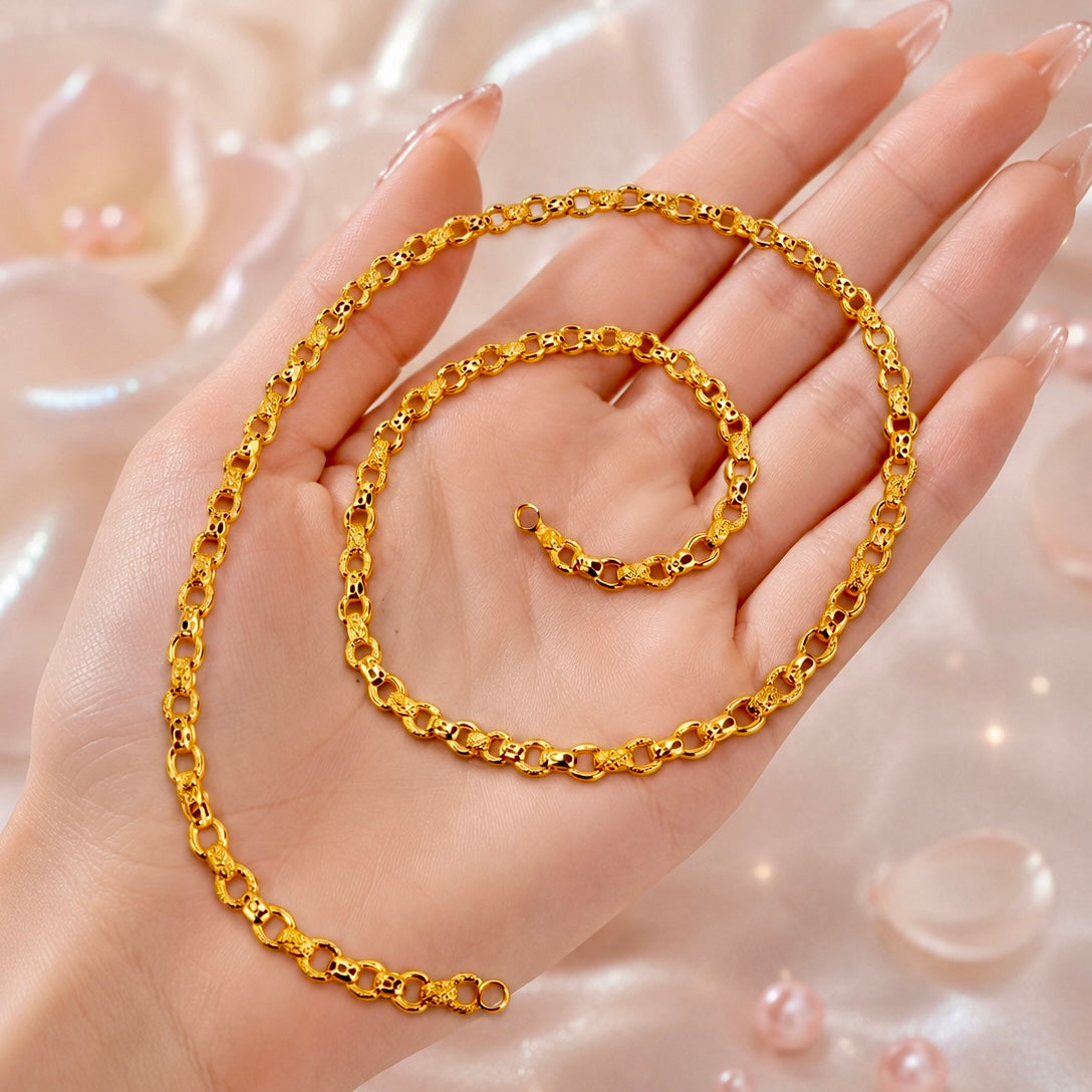 Microplated Gold Textured Belcher Link Neck Chain | Handcrafted Bold Statement Jewellery | Lightweight Daily Wear
