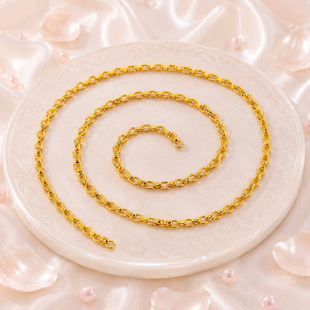 Microplated Gold Textured Belcher Link Neck Chain | Handcrafted Bold Statement Jewellery | Lightweight Daily Wear