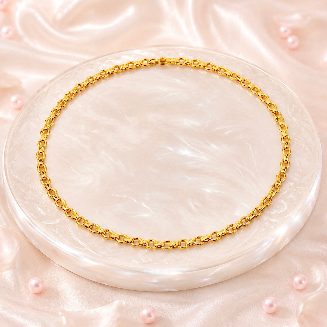 Microplated Gold Textured Belcher Link Neck Chain | Handcrafted Bold Statement Jewellery | Lightweight Daily Wear