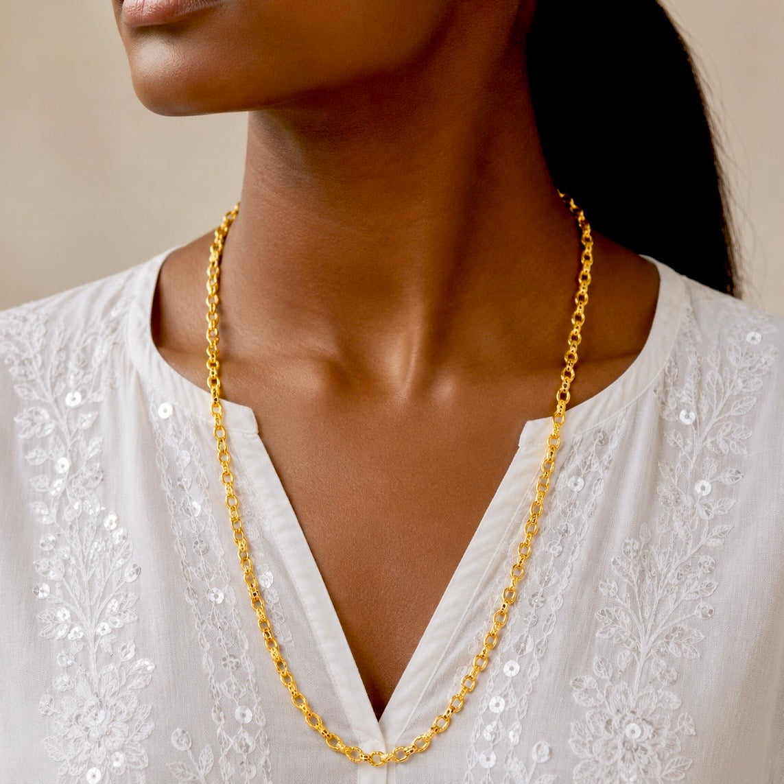 Microplated Gold Textured Belcher Link Neck Chain | Handcrafted Bold Statement Jewellery | Lightweight Daily Wear