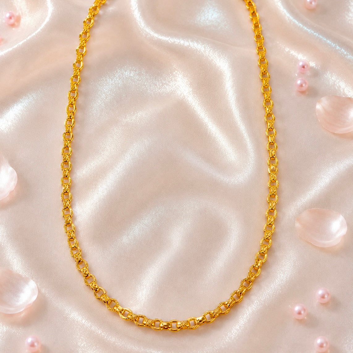 Microplated Gold Textured Belcher Link Neck Chain | Handcrafted Bold Statement Jewellery | Lightweight Daily Wear