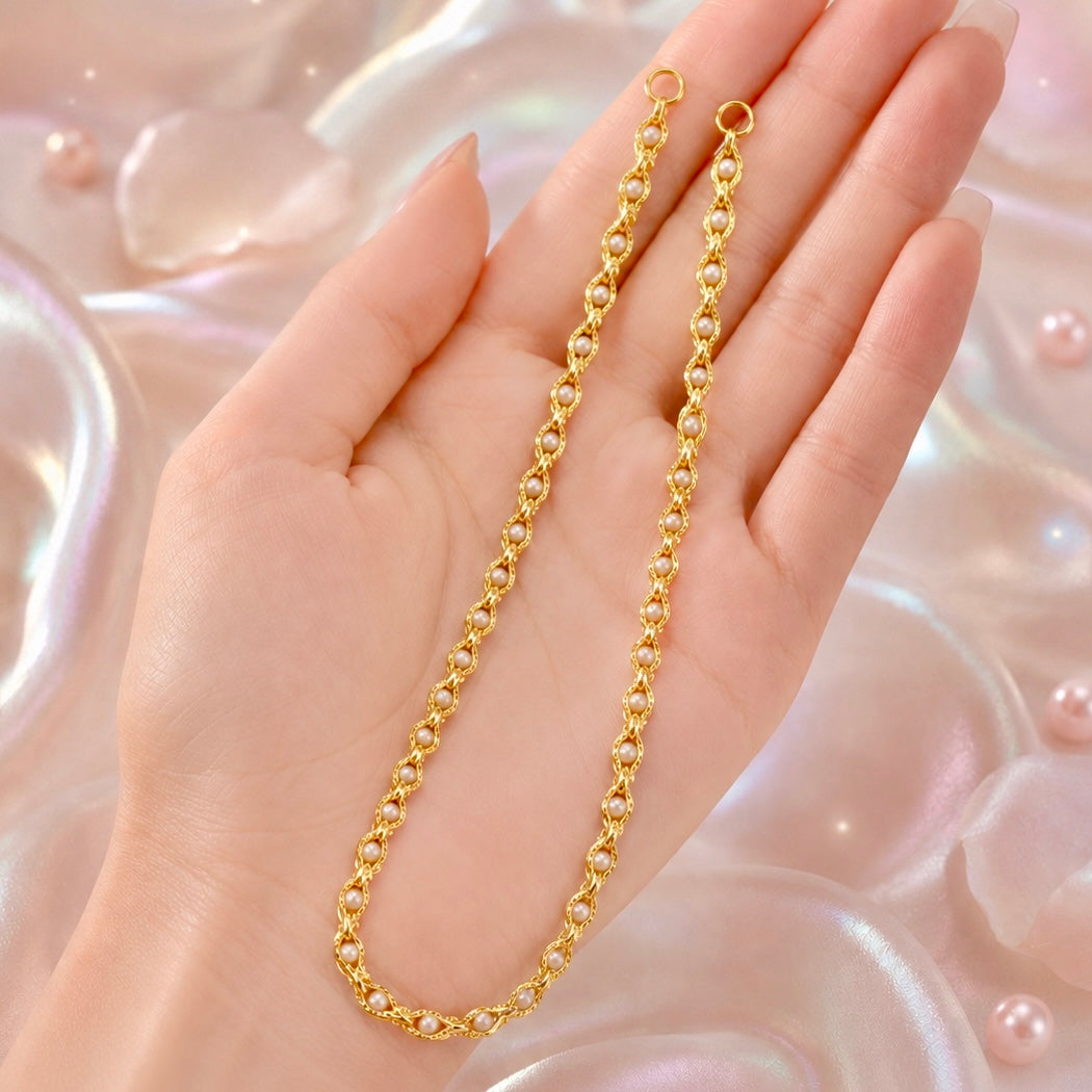Microplated Gold Pearl Floral Neck Chain | Handcrafted Jewellery | Lightweight Daily Wear Necklace for Women