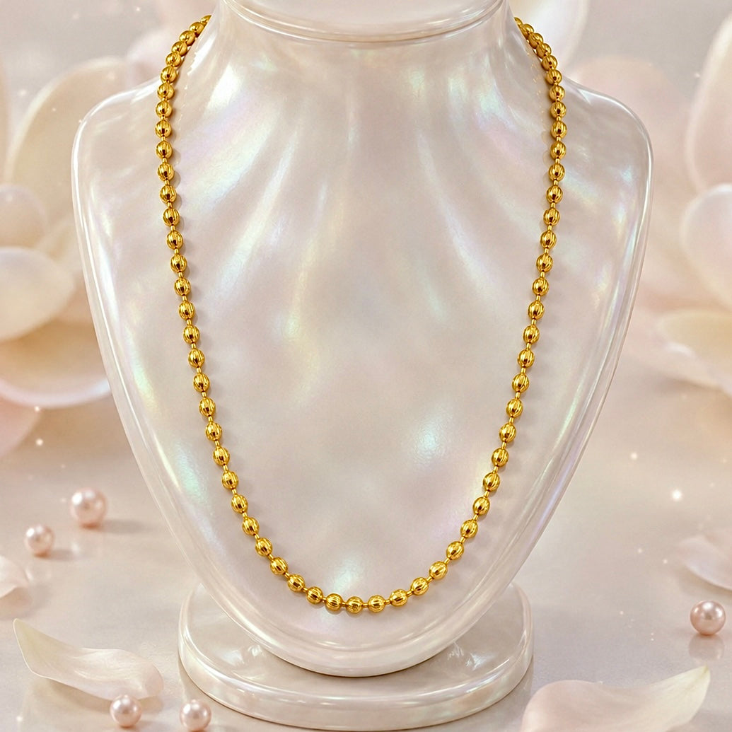 Microplated Gold Textured Ball Bead Neck Chain | Handcrafted Embossed Bead | Daily Wear Necklace for Women