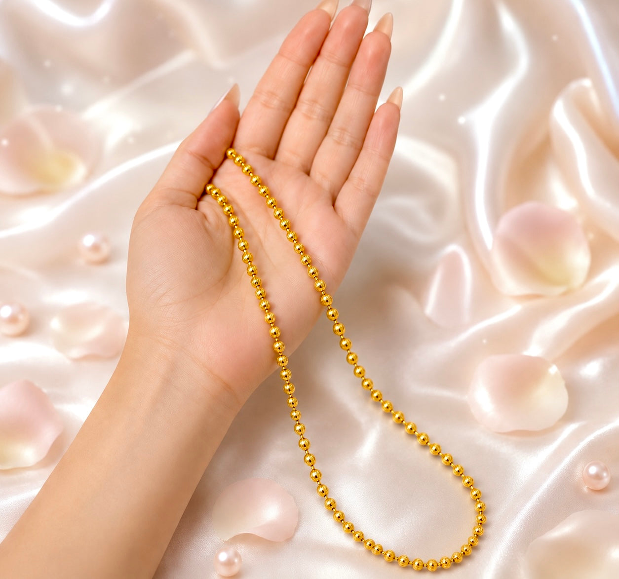 Microplated Gold Textured Ball Bead Neck Chain | Handcrafted Embossed Bead | Daily Wear Necklace for Women