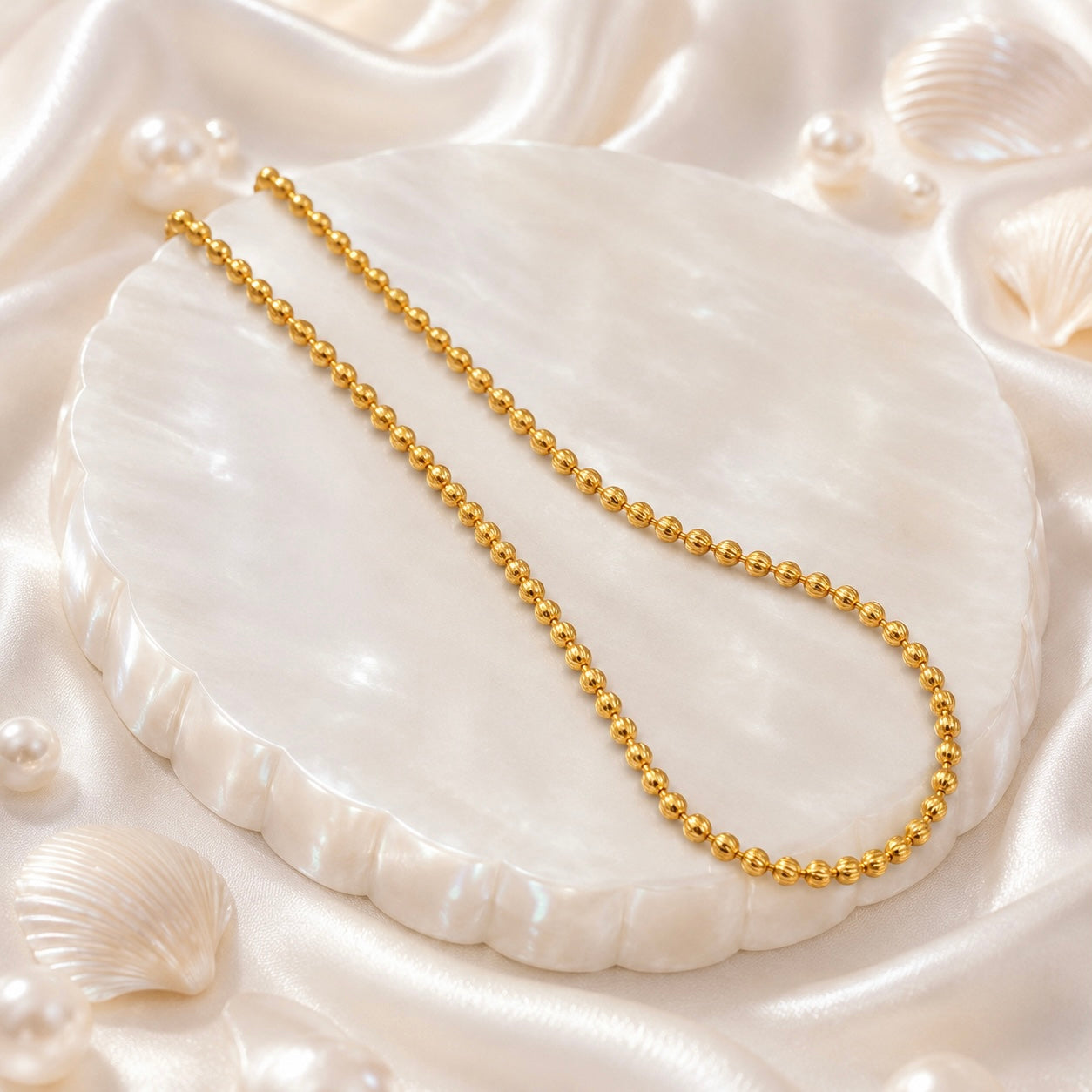 Microplated Gold Textured Ball Bead Neck Chain | Handcrafted Embossed Bead | Daily Wear Necklace for Women