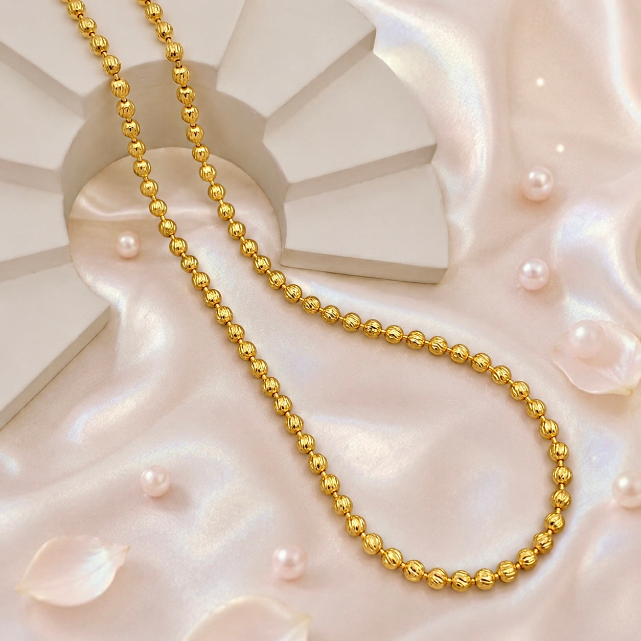 Microplated Gold Textured Ball Bead Neck Chain | Handcrafted Embossed Bead | Daily Wear Necklace for Women