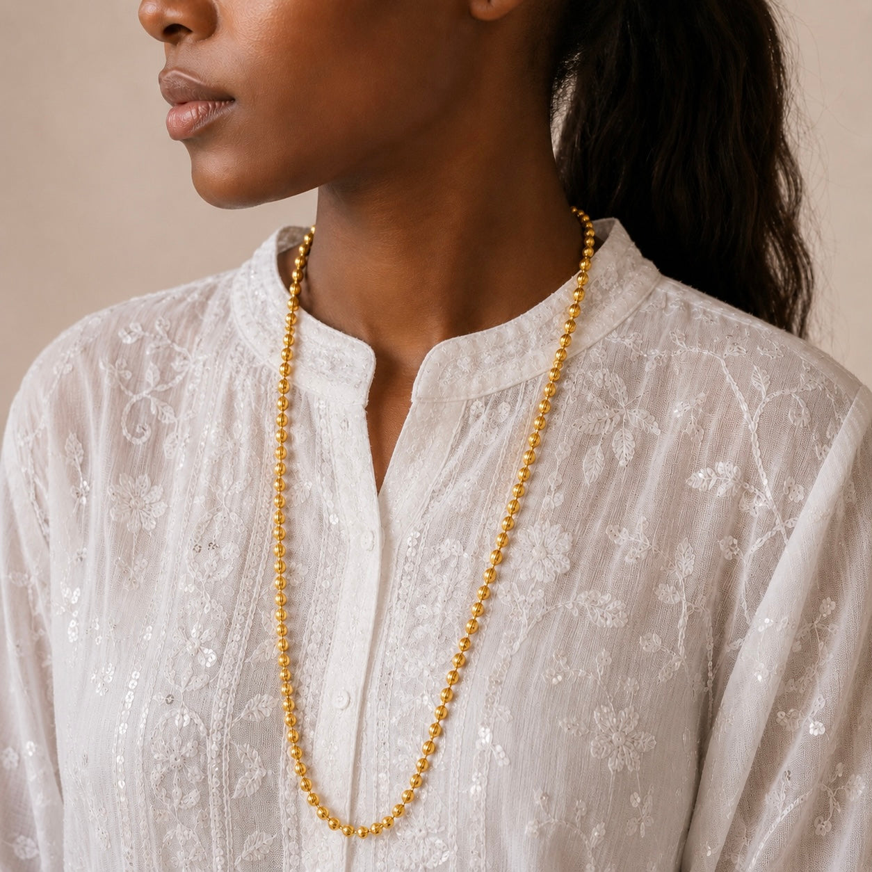 Microplated Gold Textured Ball Bead Neck Chain | Handcrafted Embossed Bead | Daily Wear Necklace for Women