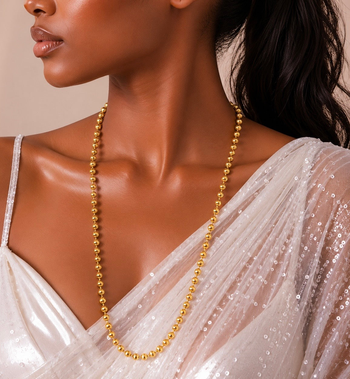 Microplated Gold Textured Ball Bead Neck Chain | Handcrafted Embossed Bead | Daily Wear Necklace for Women