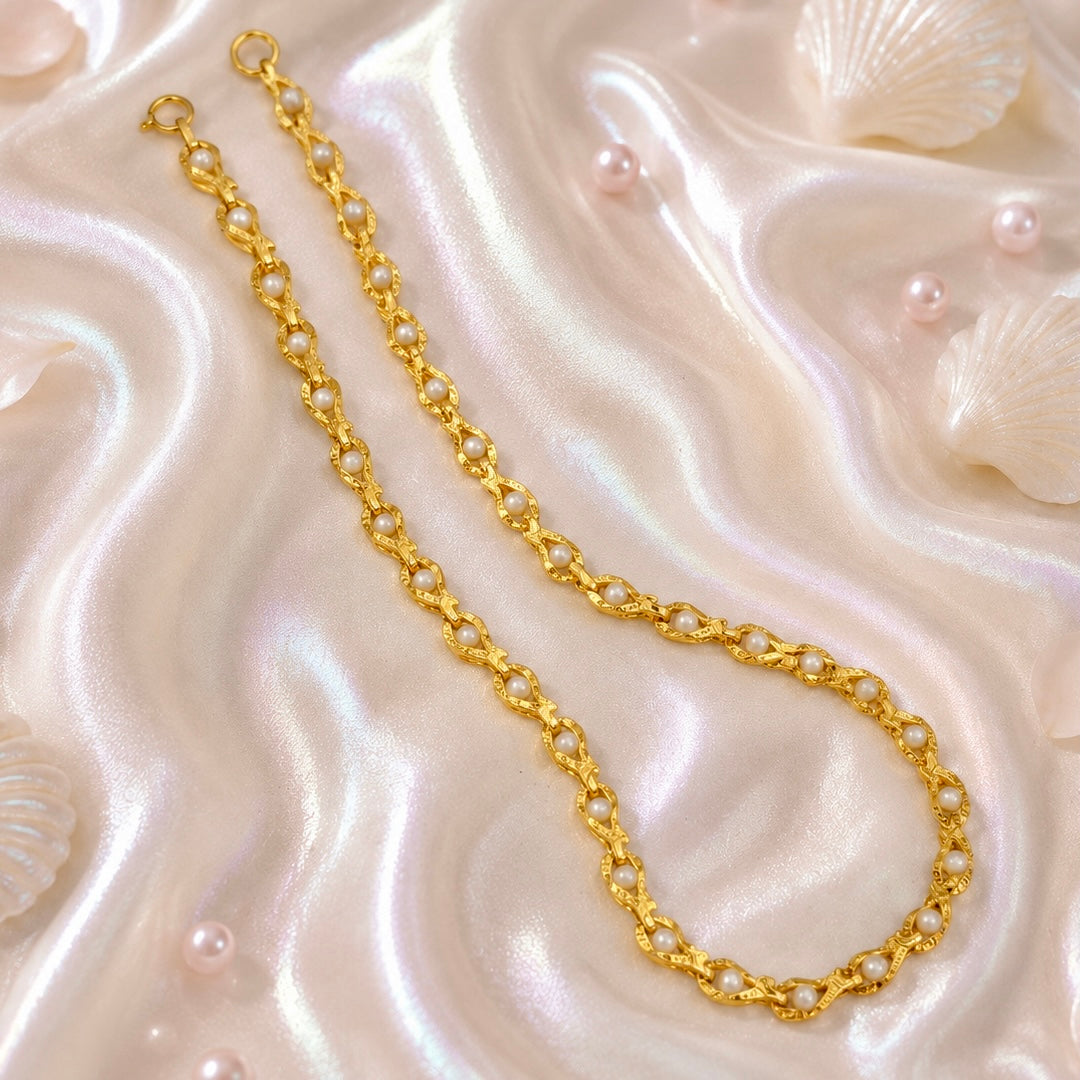 Microplated Gold Pearl Floral Neck Chain | Handcrafted Jewellery | Lightweight Daily Wear Necklace for Women