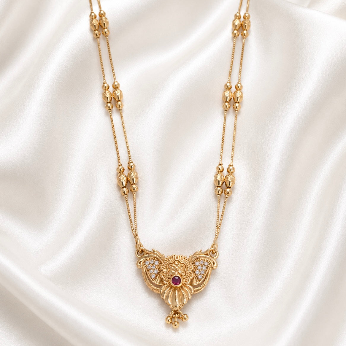 Luxury Micro Gold Plated AD Stone Necklace Set | Premium Crystal Cut Studded Jewellery Set