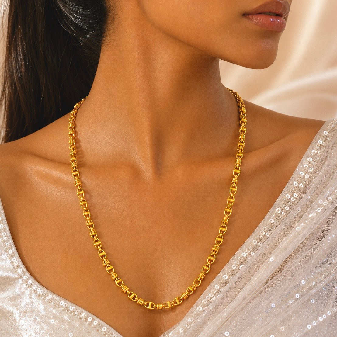Microplated Gold Anchor Bar Link Neck Chain | Handcrafted Coiled Connector Jewellery | Lightweight Daily Wear Necklace for Women