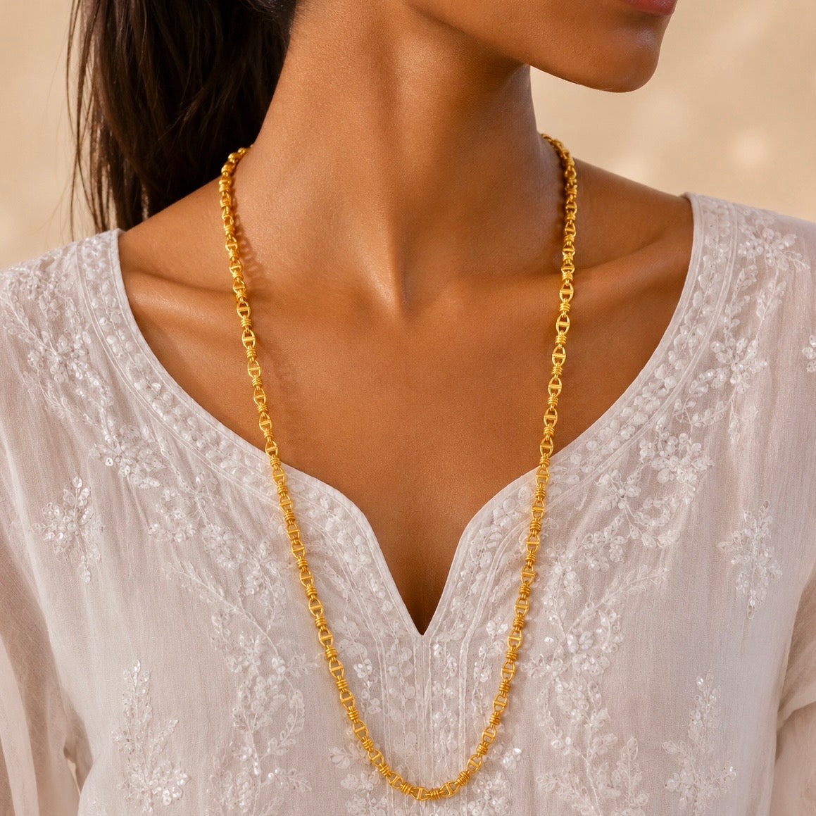 Microplated Gold Anchor Bar Link Neck Chain | Handcrafted Coiled Connector Jewellery | Lightweight Daily Wear Necklace for Women