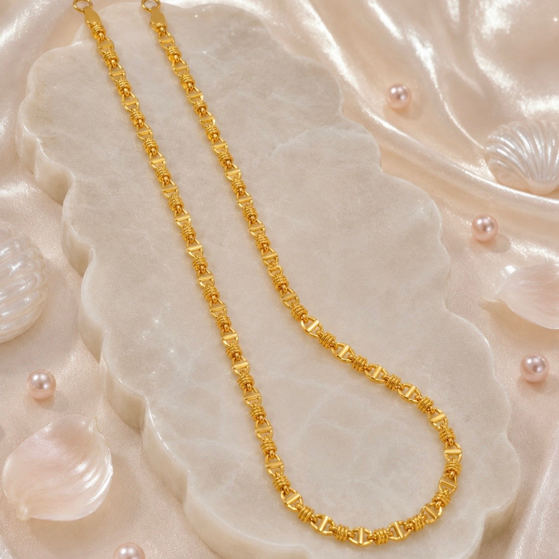 Microplated Gold Anchor Bar Link Neck Chain | Handcrafted Coiled Connector Jewellery | Lightweight Daily Wear Necklace for Women