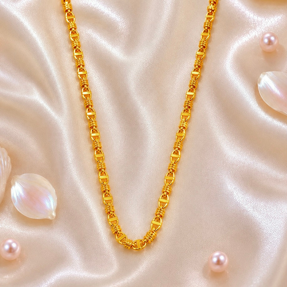 Microplated Gold Anchor Bar Link Neck Chain | Handcrafted Coiled Connector Jewellery | Lightweight Daily Wear Necklace for Women