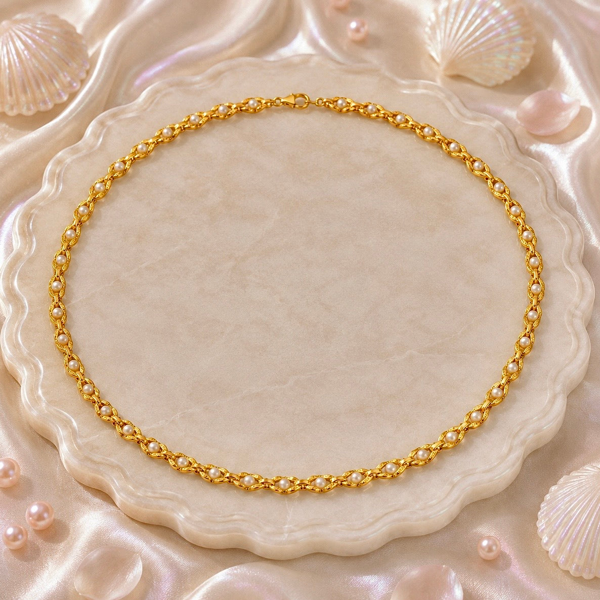 Microplated Gold Pearl Floral Neck Chain | Handcrafted Jewellery | Lightweight Daily Wear Necklace for Women