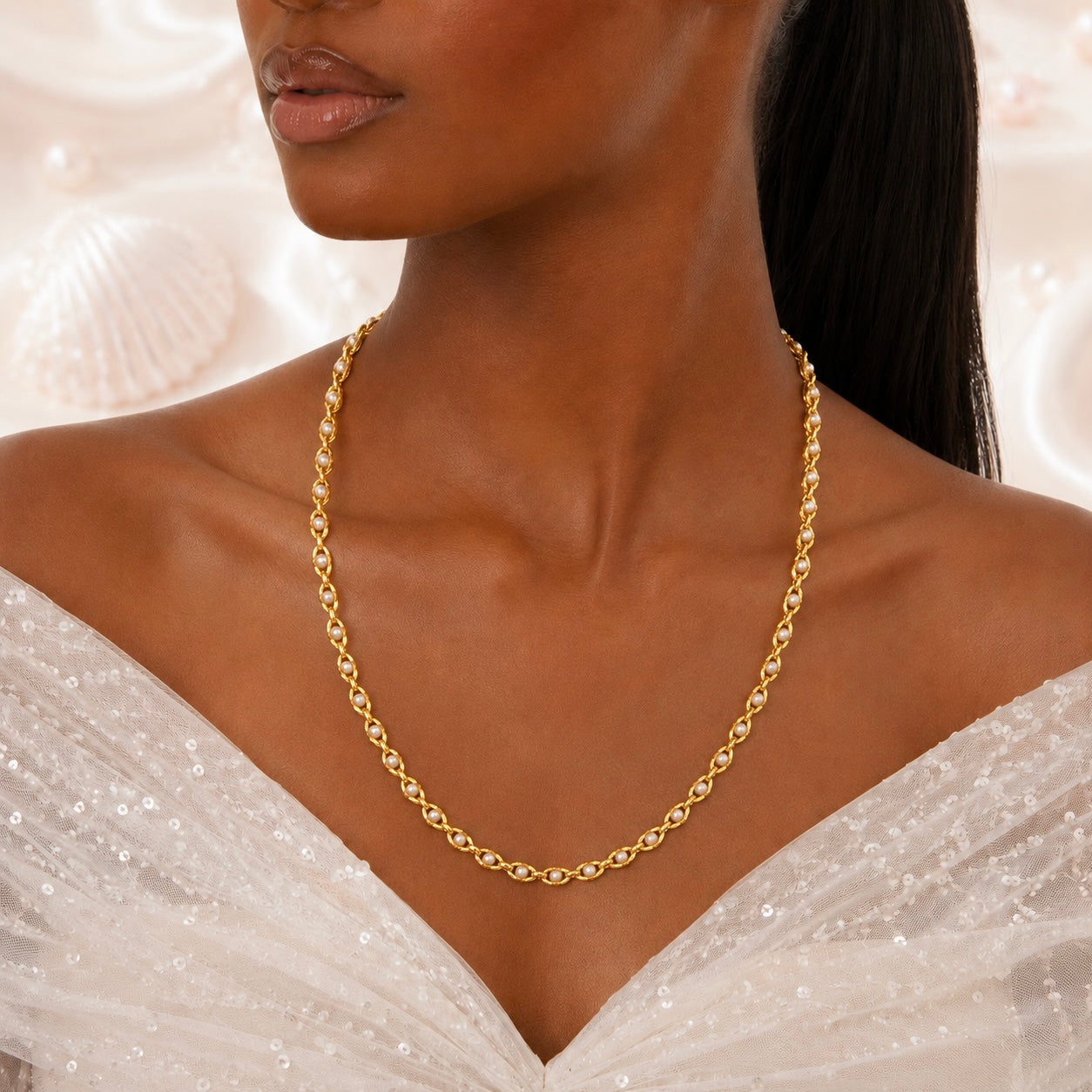 Microplated Gold Pearl Floral Neck Chain | Handcrafted Jewellery | Lightweight Daily Wear Necklace for Women