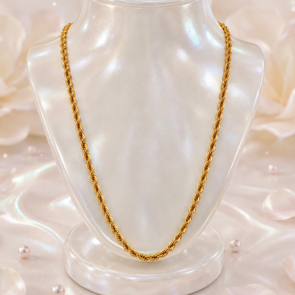 Microplated Gold Rope Twist Neck Chain | Handmade Premium Gold Finish Statement Chain for Women