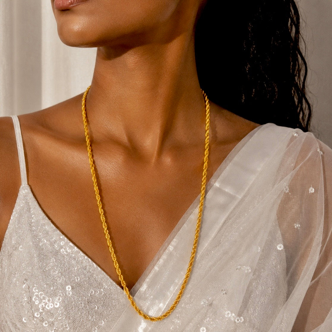 Microplated Gold Rope Twist Neck Chain | Handmade Premium Gold Finish Statement Chain for Women