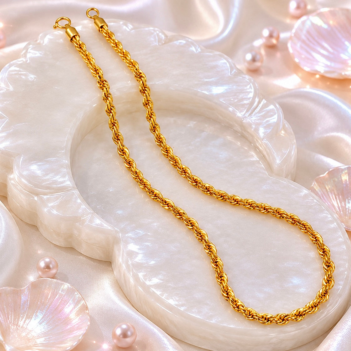 Microplated Gold Rope Twist Neck Chain | Handmade Premium Gold Finish Statement Chain for Women