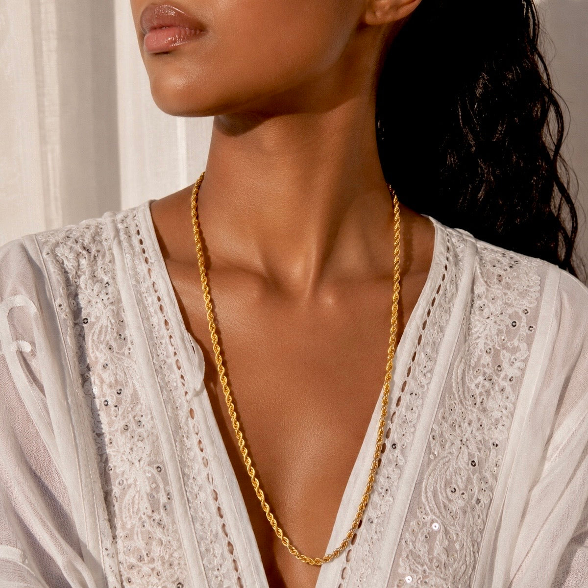 Microplated Gold Rope Twist Neck Chain | Handmade Premium Gold Finish Statement Chain for Women