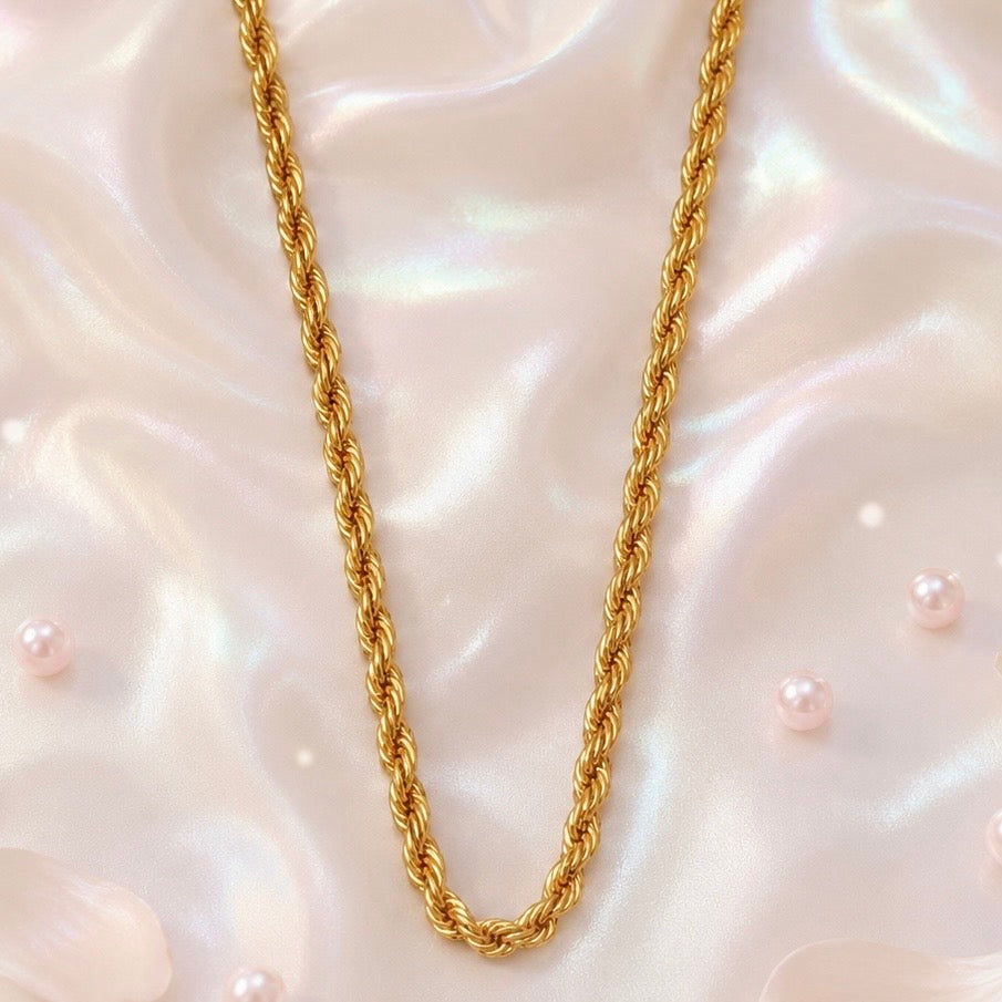 Microplated Gold Rope Twist Neck Chain | Handmade Premium Gold Finish Statement Chain for Women