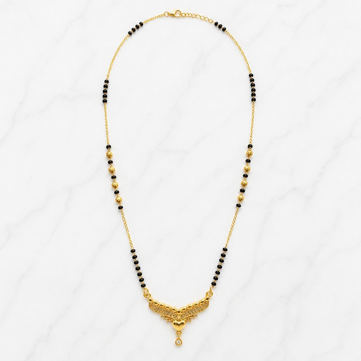 Elegant AD Winged Heart Mangalsutra Pendant – 18K Gold Plated