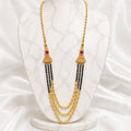 Anti-Tarnish 18K Gold Plated Layered AD & Ruby Mangalsutra with Black & Gold Beads