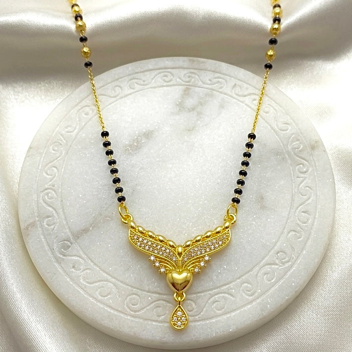 Elegant AD Winged Heart Mangalsutra Pendant – 18K Gold Plated