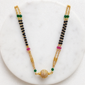Anti-Tarnish 18K Gold Plated AD & Ruby Mangalsutra with Black & Gold Beaded Chain
