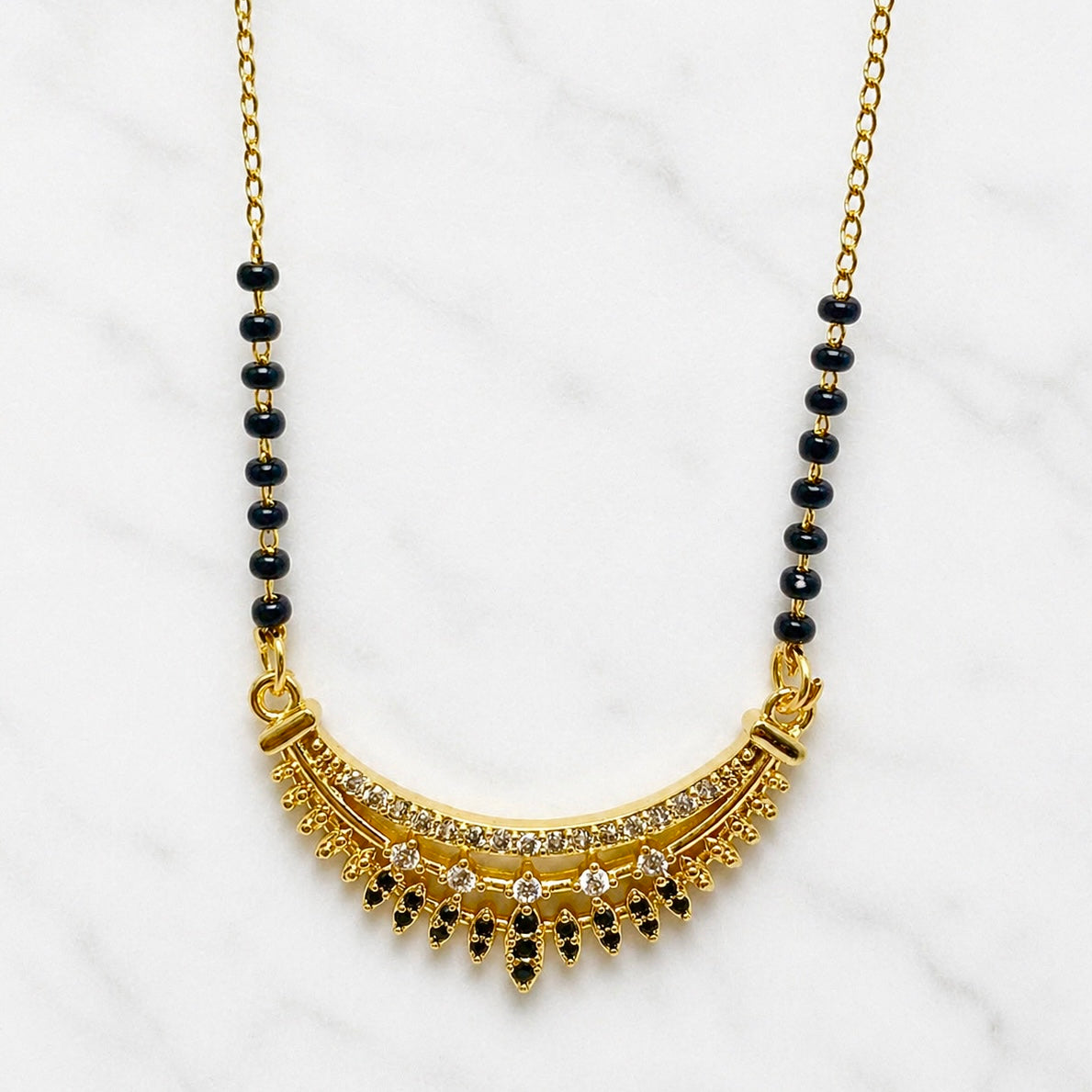 Elegant Carved AD Mangalsutra Pendant – 18K Gold Plated