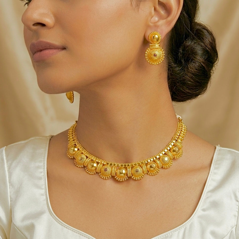 Micro Plated Dubai Gold round motif necklace set