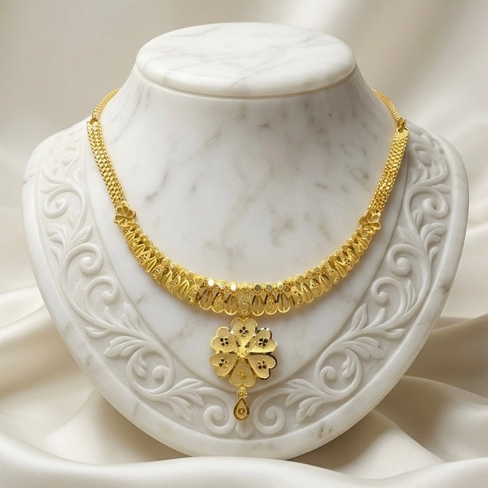 Micro Plated Dubai Gold Floral necklace set