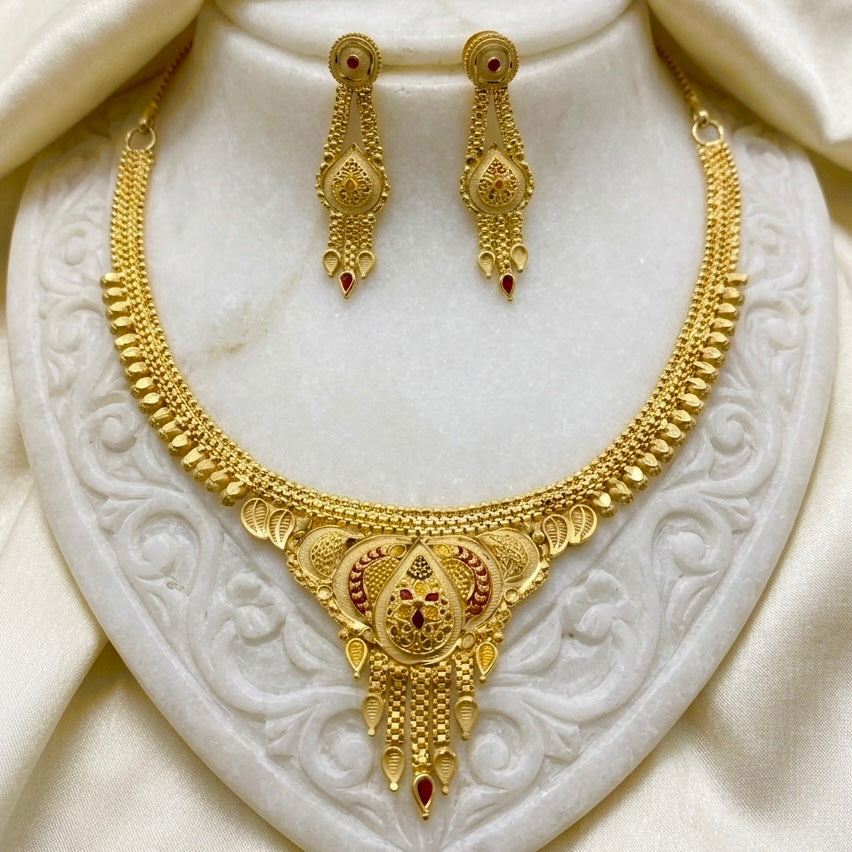 Micro Plated Dubai Gold Meenakari Necklace Set