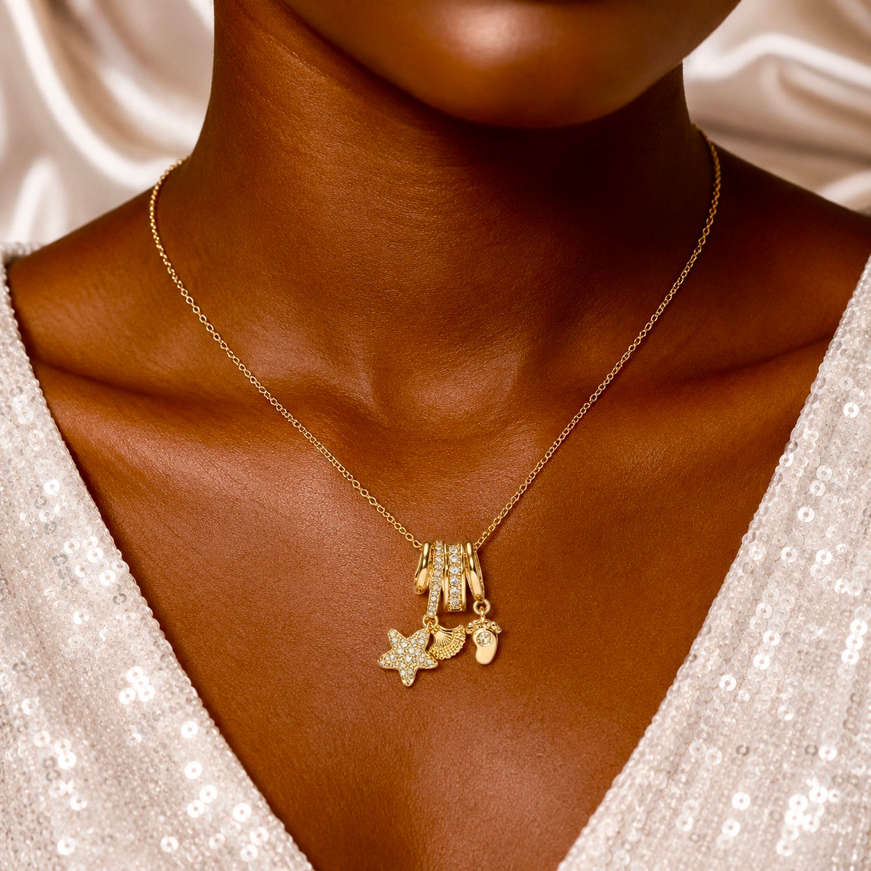 18K Gold Plated Starfish Charm Pendant Necklace | Anti Tarnish AD Stone Necklace