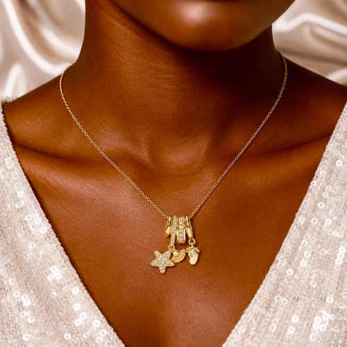 18K Gold Plated Starfish Charm Pendant Necklace | Anti Tarnish AD Stone Necklace