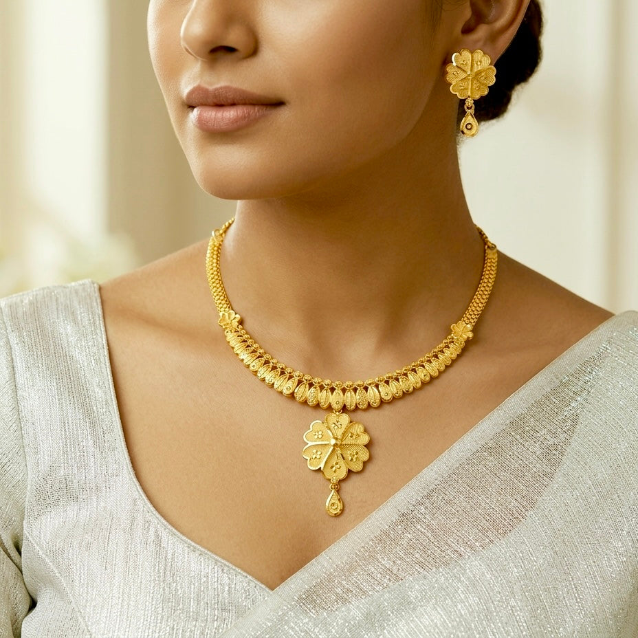 Micro Plated Dubai Gold Floral necklace set