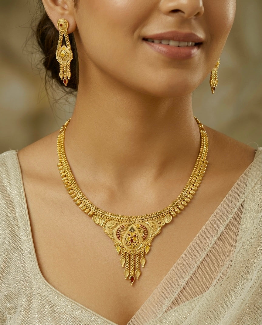 Micro Plated Dubai Gold Meenakari Necklace Set