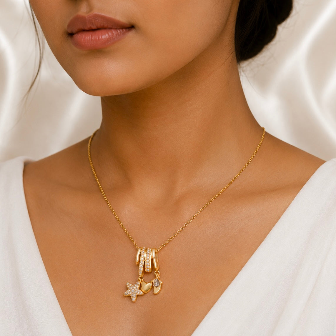 18K Gold Plated Starfish Charm Pendant Necklace | Anti Tarnish AD Stone Necklace