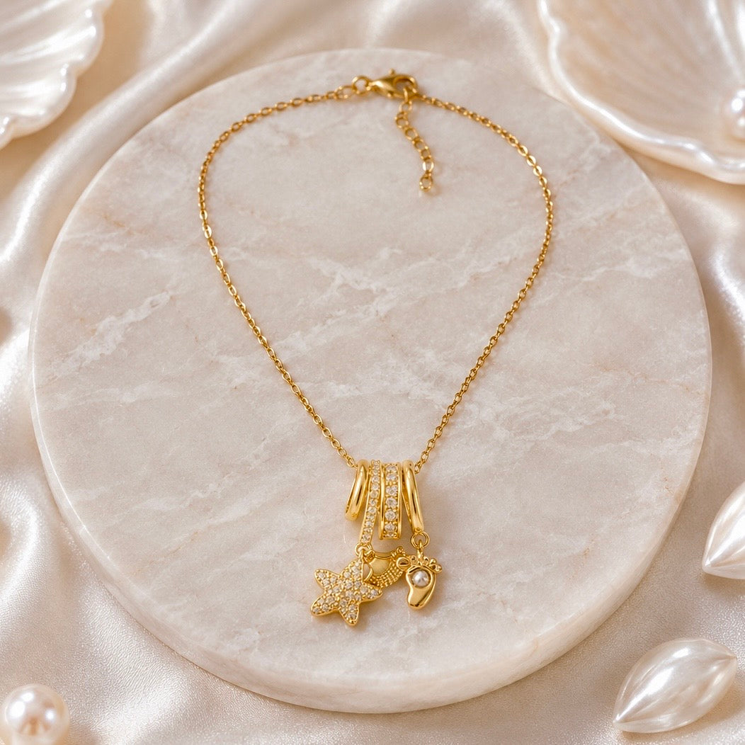 18K Gold Plated Starfish Charm Pendant Necklace | Anti Tarnish AD Stone Necklace