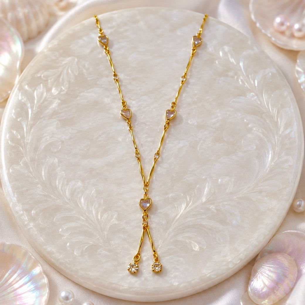 Micro Gold-Plated Heart AD CZ Drop Necklace | Premium Cubic Zirconia AD Neck Chain