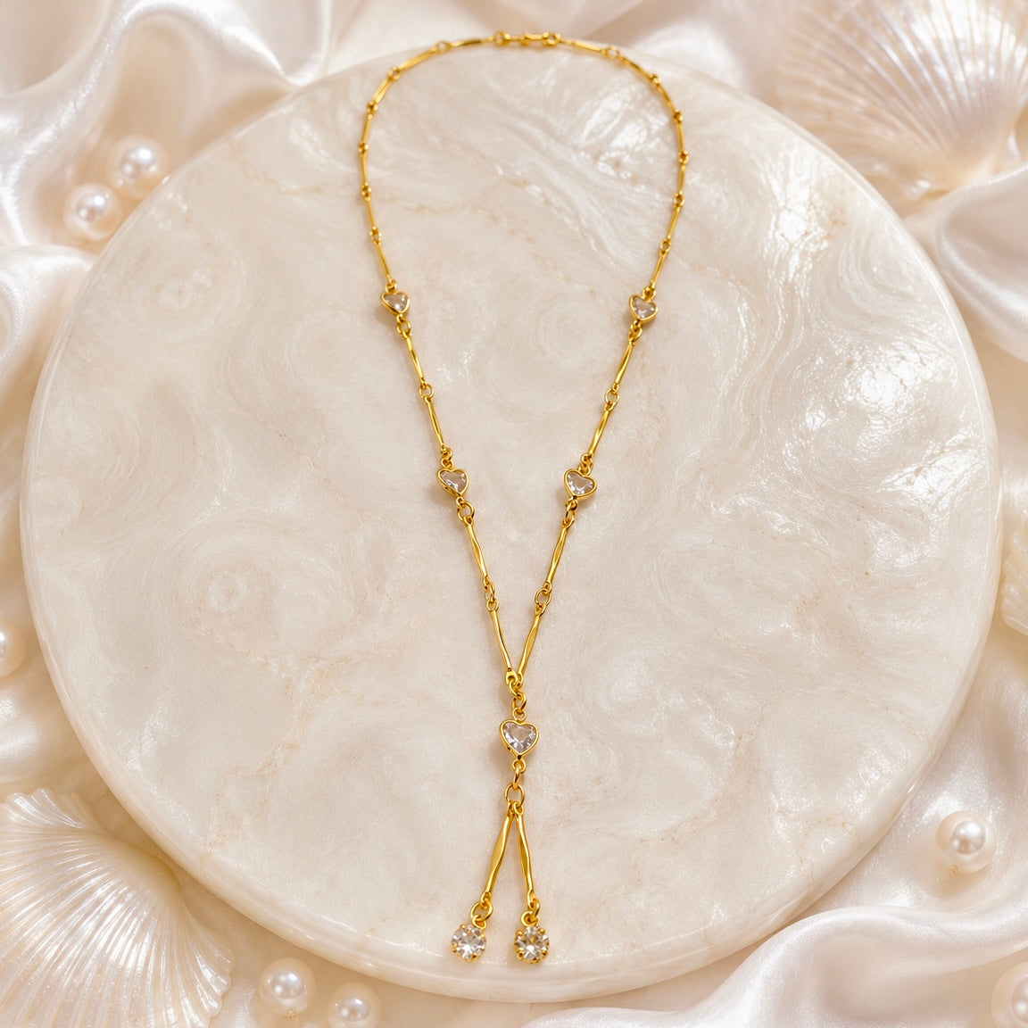 Micro Gold-Plated Heart AD CZ Drop Necklace | Premium Cubic Zirconia AD Neck Chain